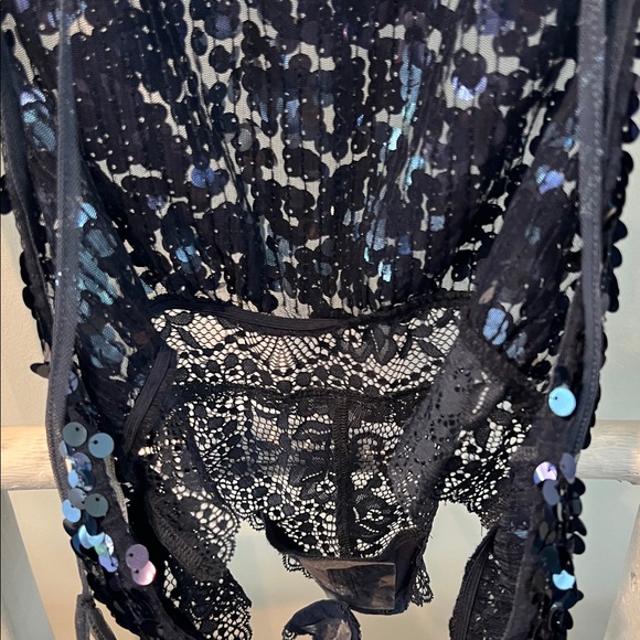 Free people Melrose sequin n lace nwt holiday backless midnight blue bodysuit M - Picture 13 of 14